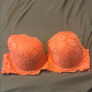 Orange Lace Push-Up Bra with Scalloped Edges